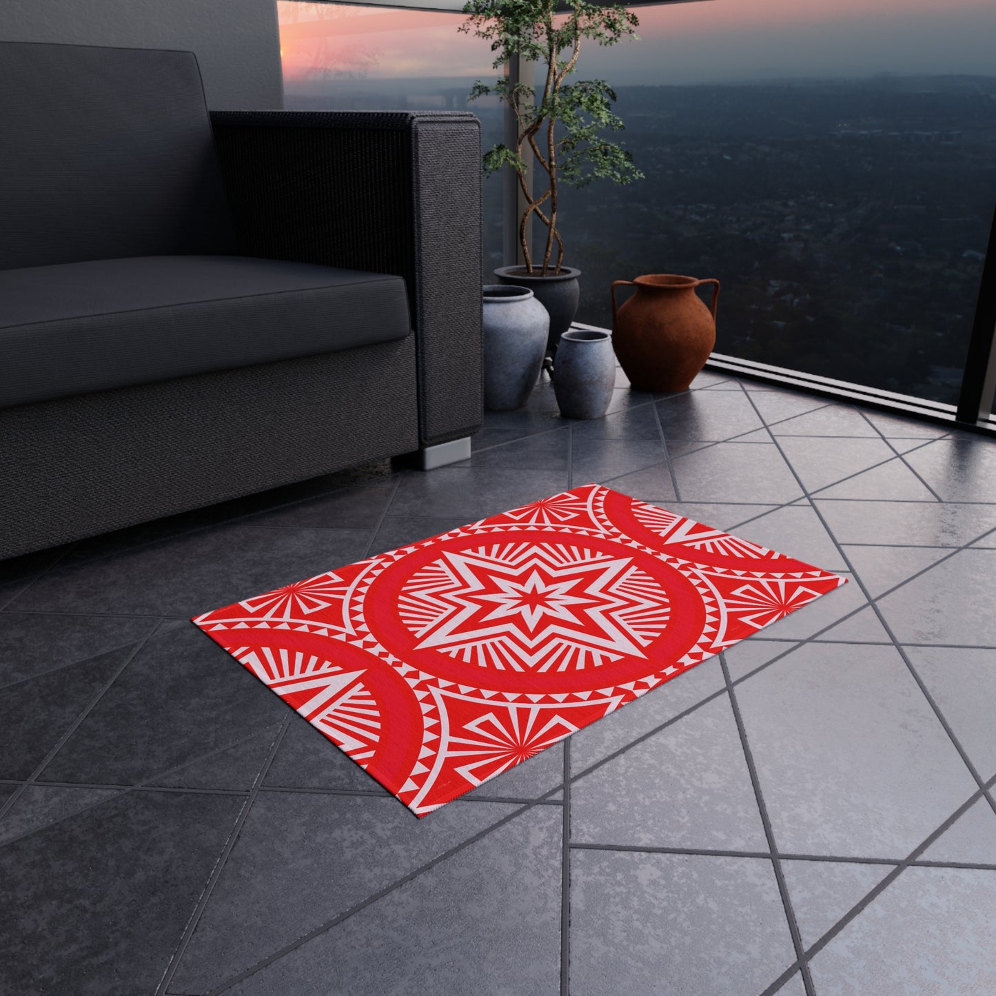 Vibrant Outdoor/Indoor Rug with Star Pattern, Patio Decor, Garden Accent, Boho Outdoor Living, Bright Summer Mat, Stylish Entrance Rug - LOLA VEGAS ART