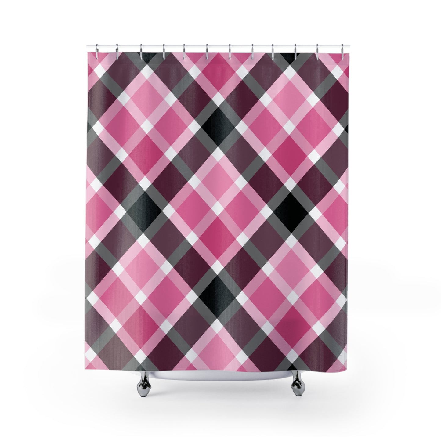 Elegant Pink Plaid Shower Curtain, Stylish Bathroom Decor, Modern Home Accessories, Gift for Her, Boho Chic Design - LOLA VEGAS ART