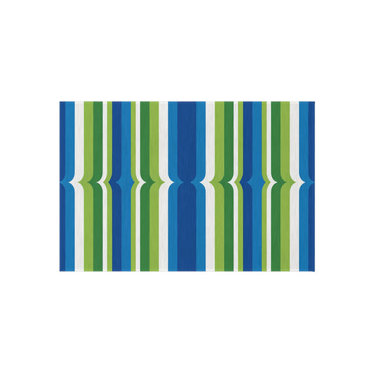 Blue Green Striped Pattern Outdoor/Indoor Rug | Patio Deck Mat