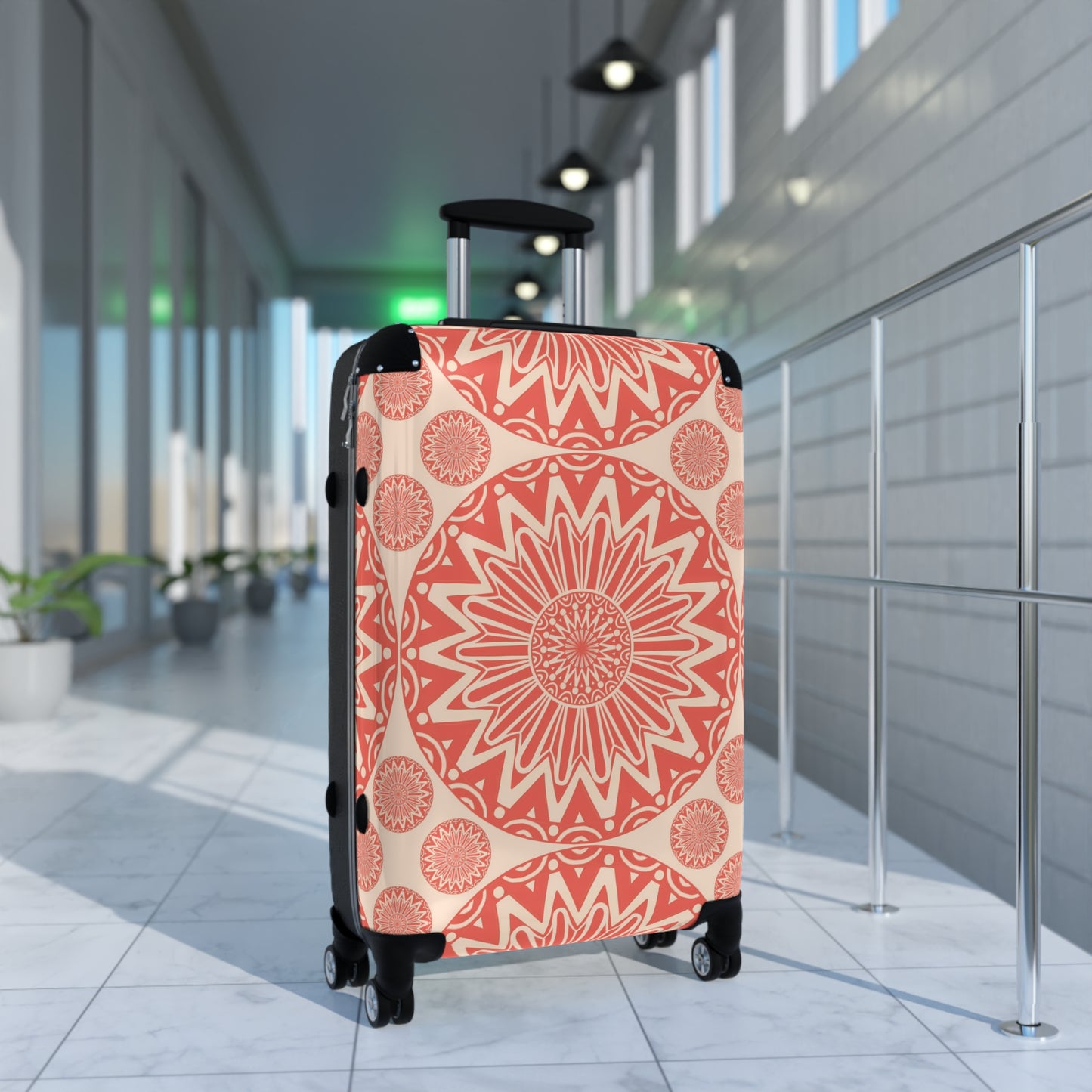 Orange Bohemian Mandala Suitcase: Stylish Travel Luggage, Personalized Bag, Perfect for Vacations, Gifts, Travel Enthusiasts