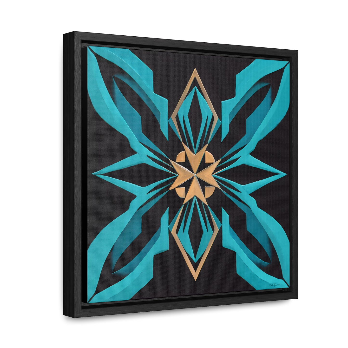 Art Deco Square Canvas Wall Art, Gallery Canvas Wraps, Turquoise and Gold Home Decor, Black Canvas Frame, Modern Wall Hanging, Office Decor, - LOLA VEGAS ART