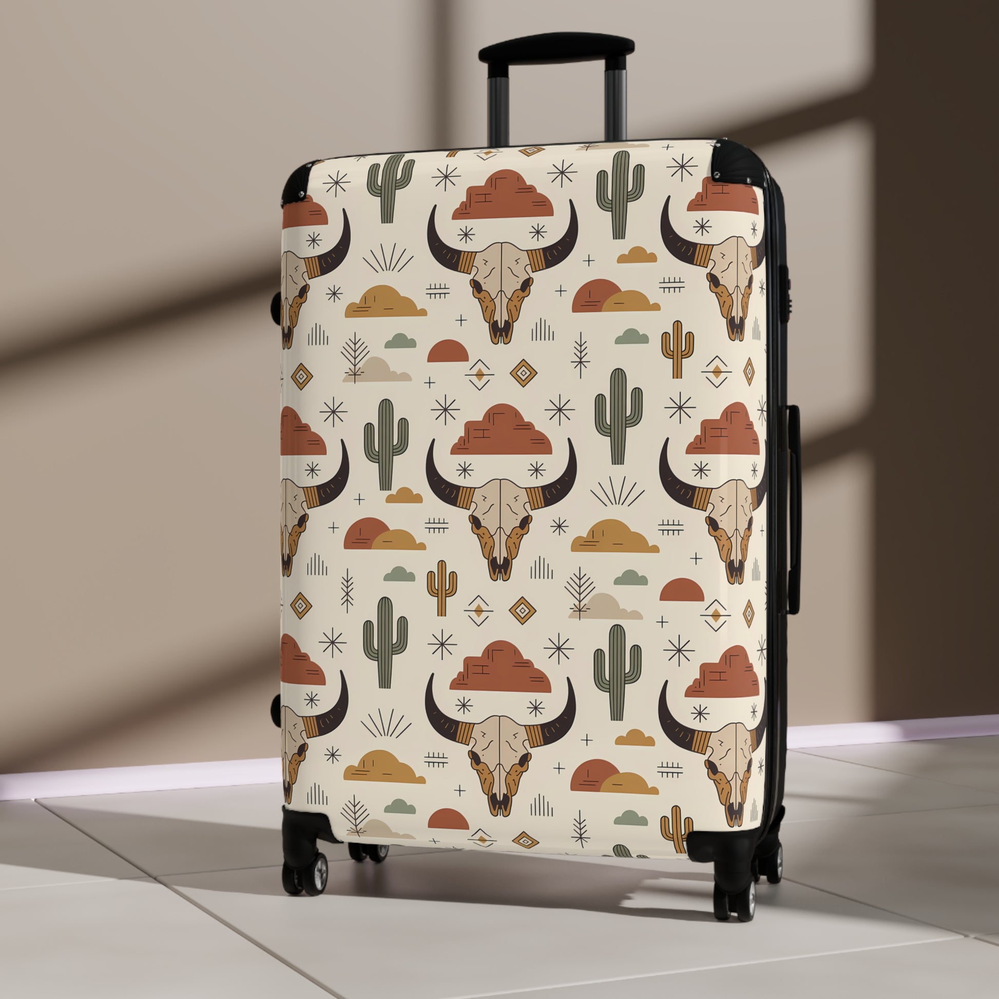 Southwest Desert Pattern Suitcase, Travel Luggage, Bohemian Style Carry-On, Unique Gift for Wanderlust, Vacation Accessory - LOLA VEGAS ART
