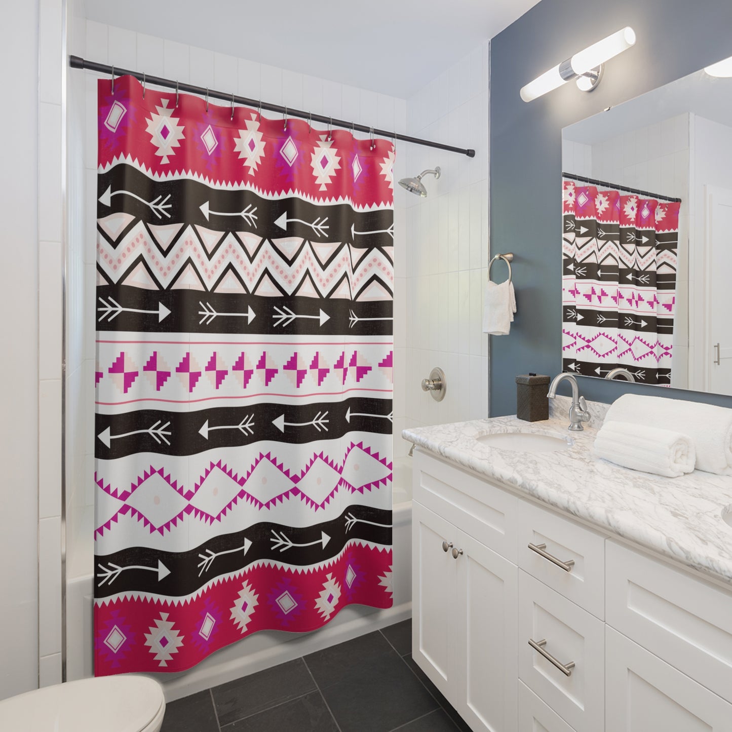 Boho Chic Shower Curtain with Arrow Pattern, Vibrant Bathroom Decor, Tribal Style Home Accessory, Perfect for Modern or Rustic Spaces,