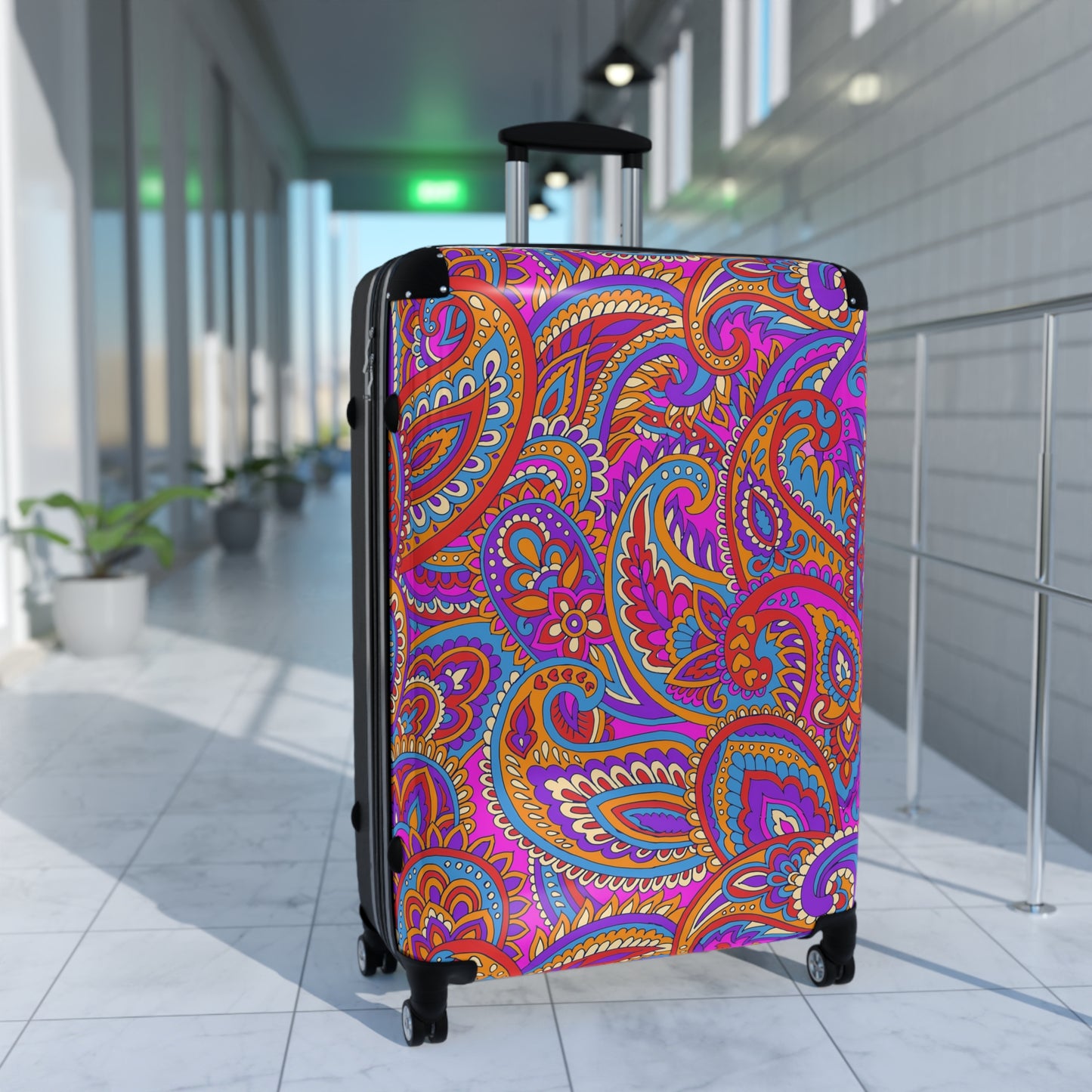Vibrant Paisley Suitcase - Travel Luggage, Colorful Spinner Bag, Stylish Carry-On for Jetsetters, Vacation Essentials, Gift Idea - LOLA VEGAS ART