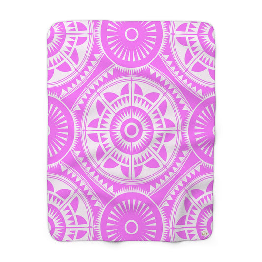 Pink White Mandala Pattern Sherpa Blanket Boho Geometric Throw