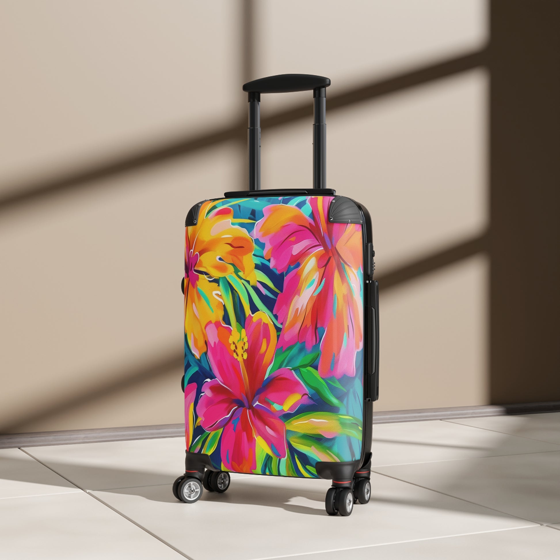 Tropical Floral Suitcase - Vibrant Carry-On Luggage, Travel Bag, Summer Vacation Gear, Stylish Baggage, Perfect Gift for Travelers - LOLA VEGAS ART