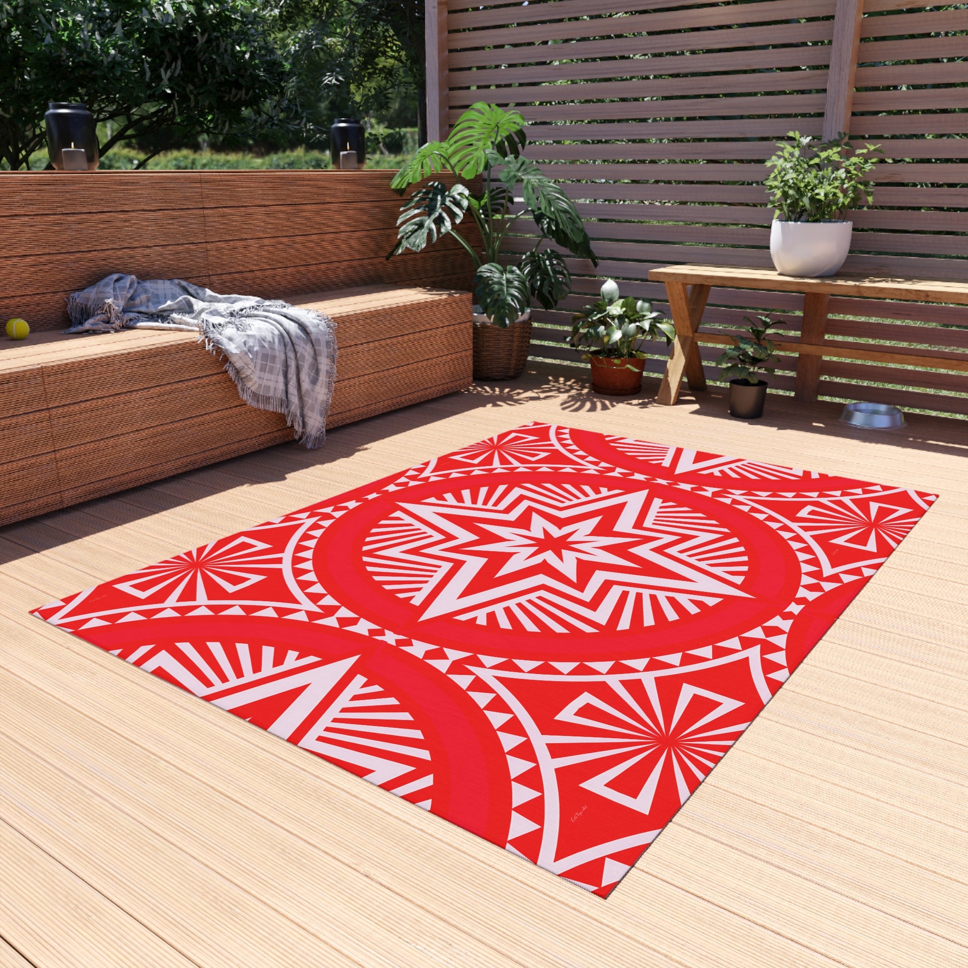 Vibrant Outdoor/Indoor Rug with Star Pattern, Patio Decor, Garden Accent, Boho Outdoor Living, Bright Summer Mat, Stylish Entrance Rug - LOLA VEGAS ART