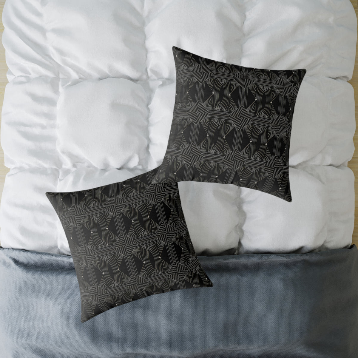Geometric Black Tile Pattern Square Poly Canvas Pillow | Modern Decorative Throw