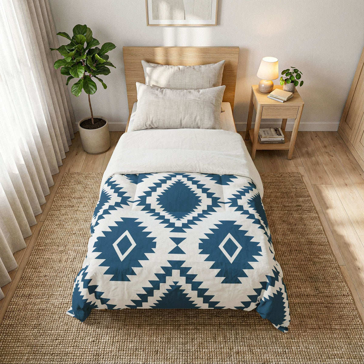Blue Aztec Diamond Cotton Comforter | Southwestern Geometric Bedding