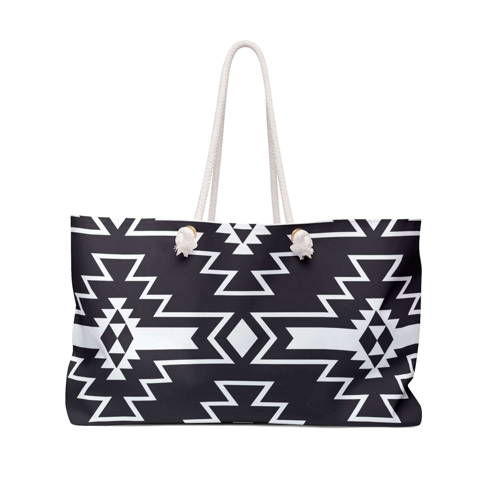 Black and White Stylish Weekender Bag - Perfect Travel Tote, Travel Bag, Gym Carryall, Beach Tote, Black and White Tribal Design - LOLA VEGAS ART