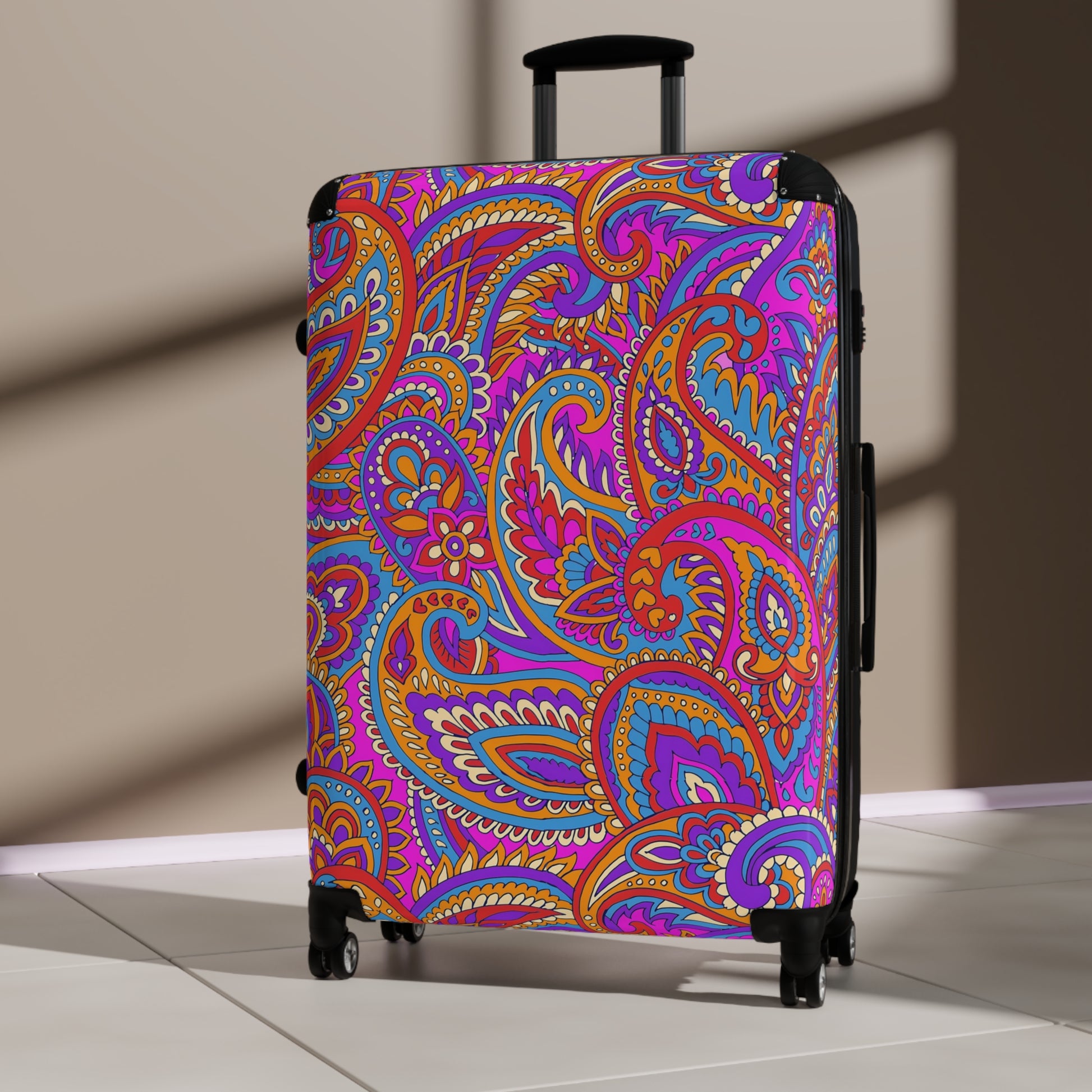 Vibrant Paisley Suitcase - Travel Luggage, Colorful Spinner Bag, Stylish Carry-On for Jetsetters, Vacation Essentials, Gift Idea - LOLA VEGAS ART