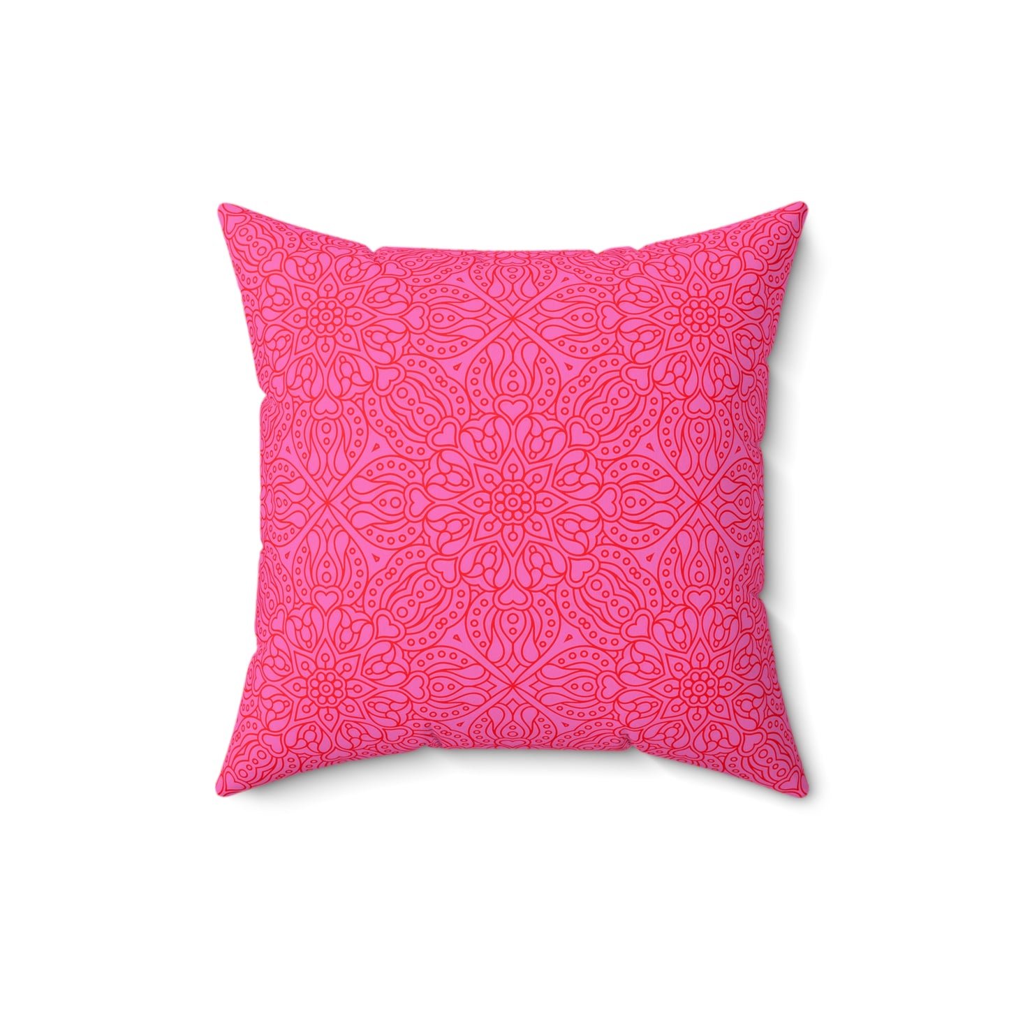Vibrant Hot Pink Mandala Pattern Pillow, Decorative Cushion, Boho Home Decor, Cozy Living Room Accent, Gift for Her, Pink Floral Pillow - LOLA VEGAS ART