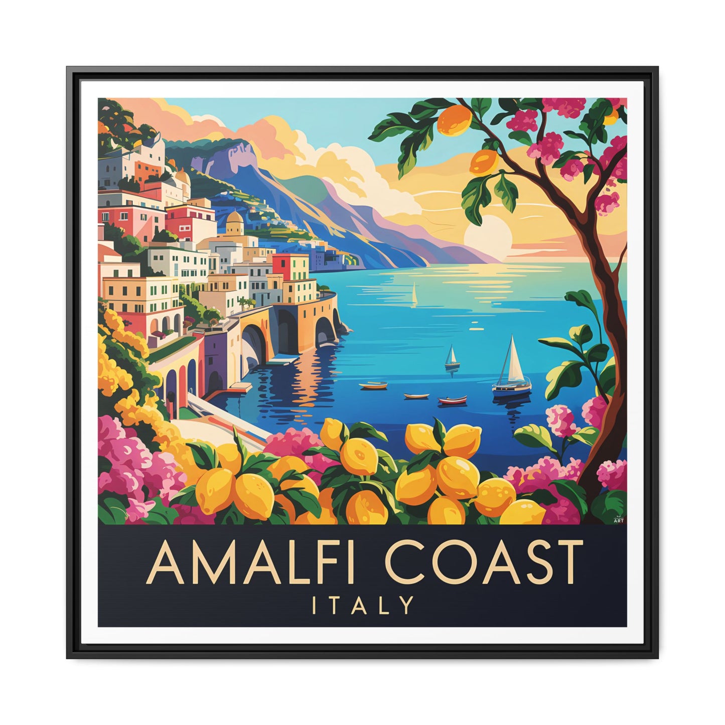 Framed Canvas Art : Amalfi Coast, Italy Landscape, Home Decor, Wall Art, Coastal Vibe, Gift for Travelers, Italian Artwork - LOLA VEGAS ART