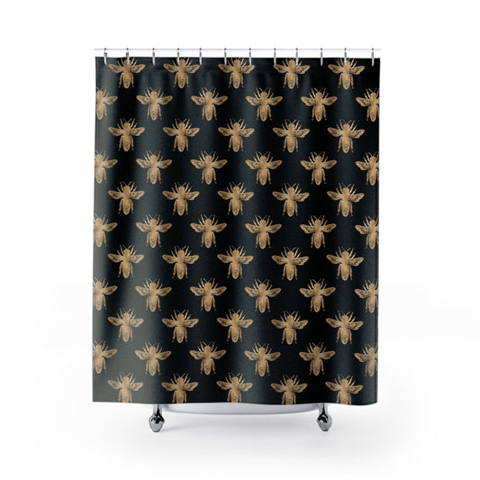 Bee Pattern Shower Curtain, Boho Bathroom Decor, Insect Design, Nature Lover Gift, Home Decor - LOLA VEGAS ART