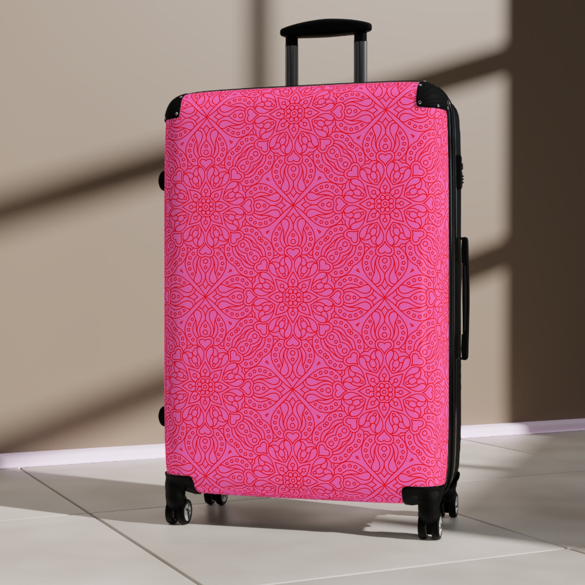 Stylish Pink Mandala Suitcase, Travel Luggage, Unique Carry-On, Bohemian Travel Gear, Fashionable Vacation Bag, Gift For Her - LOLA VEGAS ART