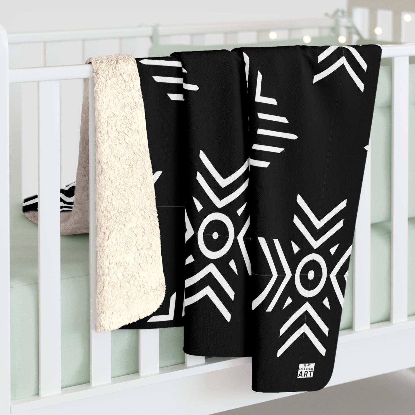 Black White Tribal Geometric Pattern Sherpa Blanket | Aztec Inspired Throw