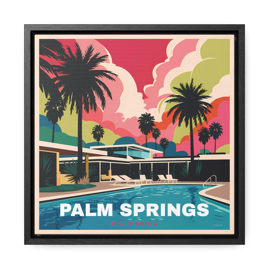 Palm Springs Canvas, Mid Century Modern Art, Hipster Wall Decor, Retro Travel Poster, Square Framed Print, Vintage Vibe, Desert, California - LOLA VEGAS ART