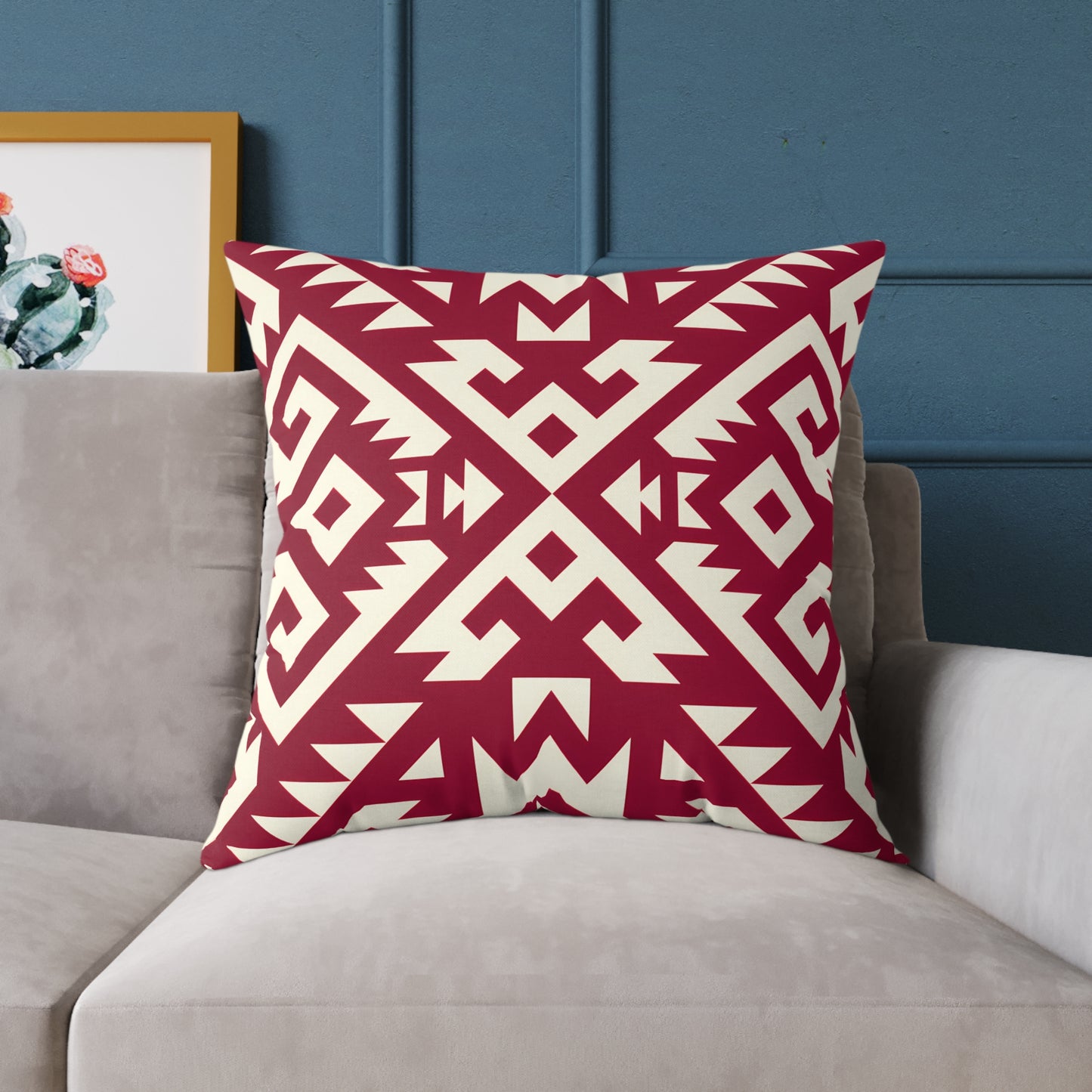 Burgundy Aztec Boho Geometric Pillow | Square Throw Pillow
