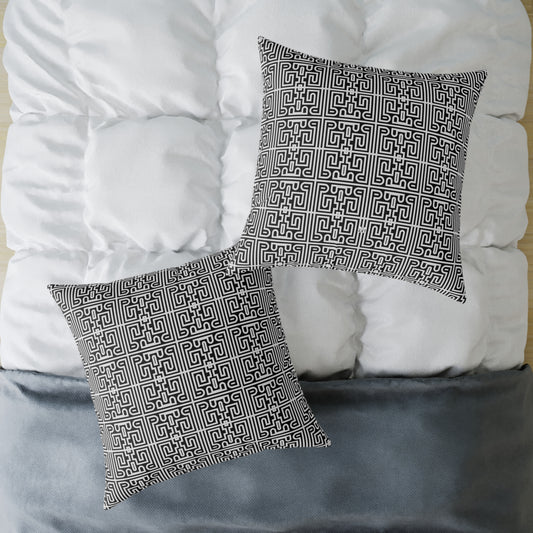 Geometric Black White Greek Key Pattern Square Pillow | Poly Canvas Pillow