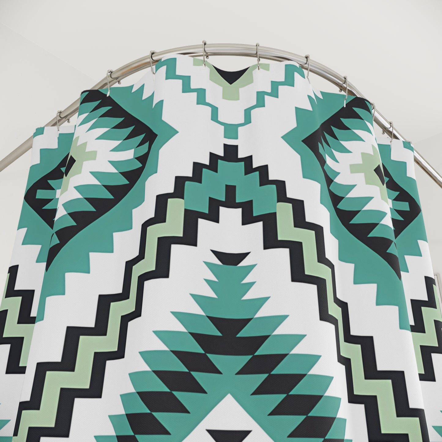 Geometric Turquoise Shower Curtain, Modern Bathroom Decor, Boho Chic Home, Unique Gift Idea, Tribal Pattern Bathroom Accessory - LOLA VEGAS ART