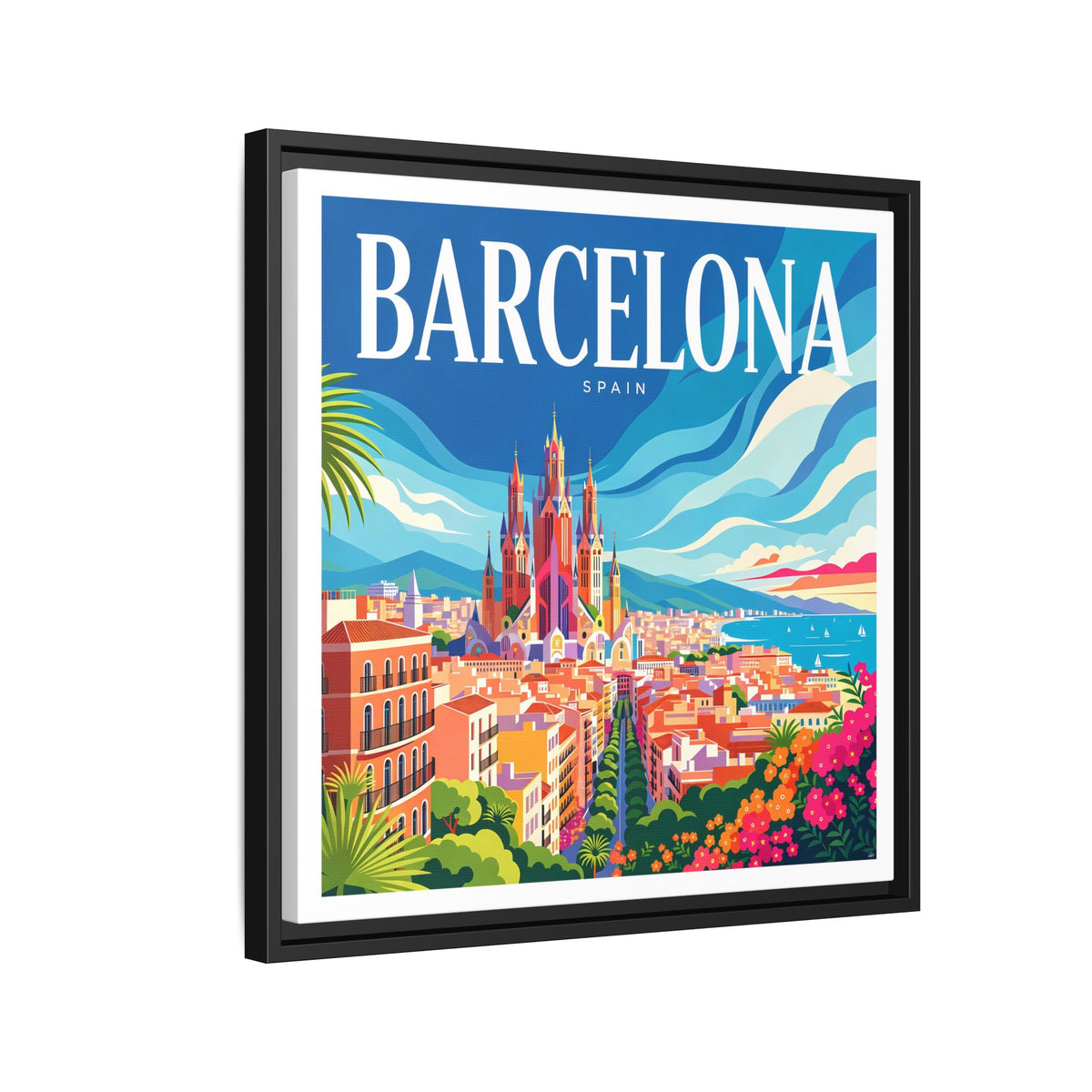 Barcelona Skyline Canvas Framed | Matte Wall Art