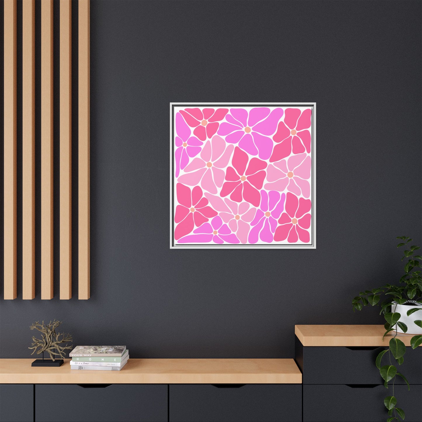 Pink Floral Wall Art, Framed Canvas Decor for Home, Vibrant Flower Print, Ideal Gift for Mother's Day, Spring Decor - LOLA VEGAS ART