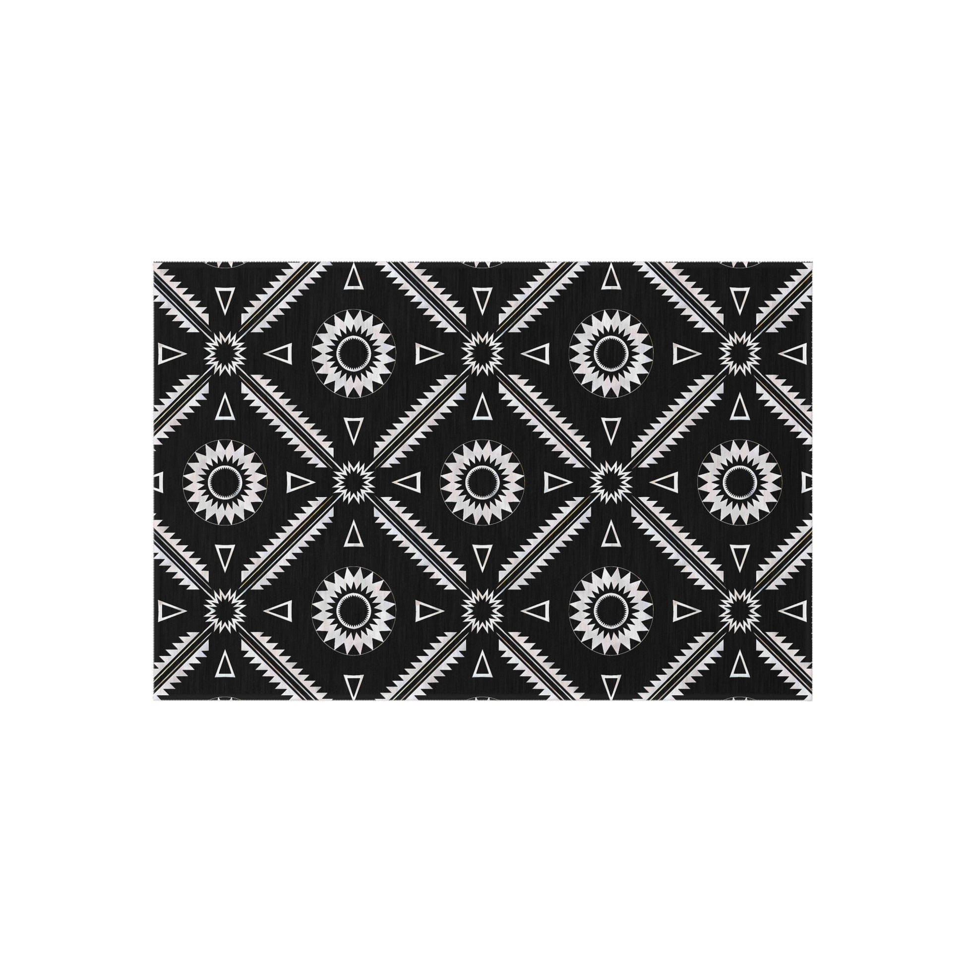 Black and White Southwestern Stylish Outdoor Rug for Patios, Boho Home Decor, Deck Mat, Garden Accent Rug, All-Weather Area Rug - LOLA VEGAS ART