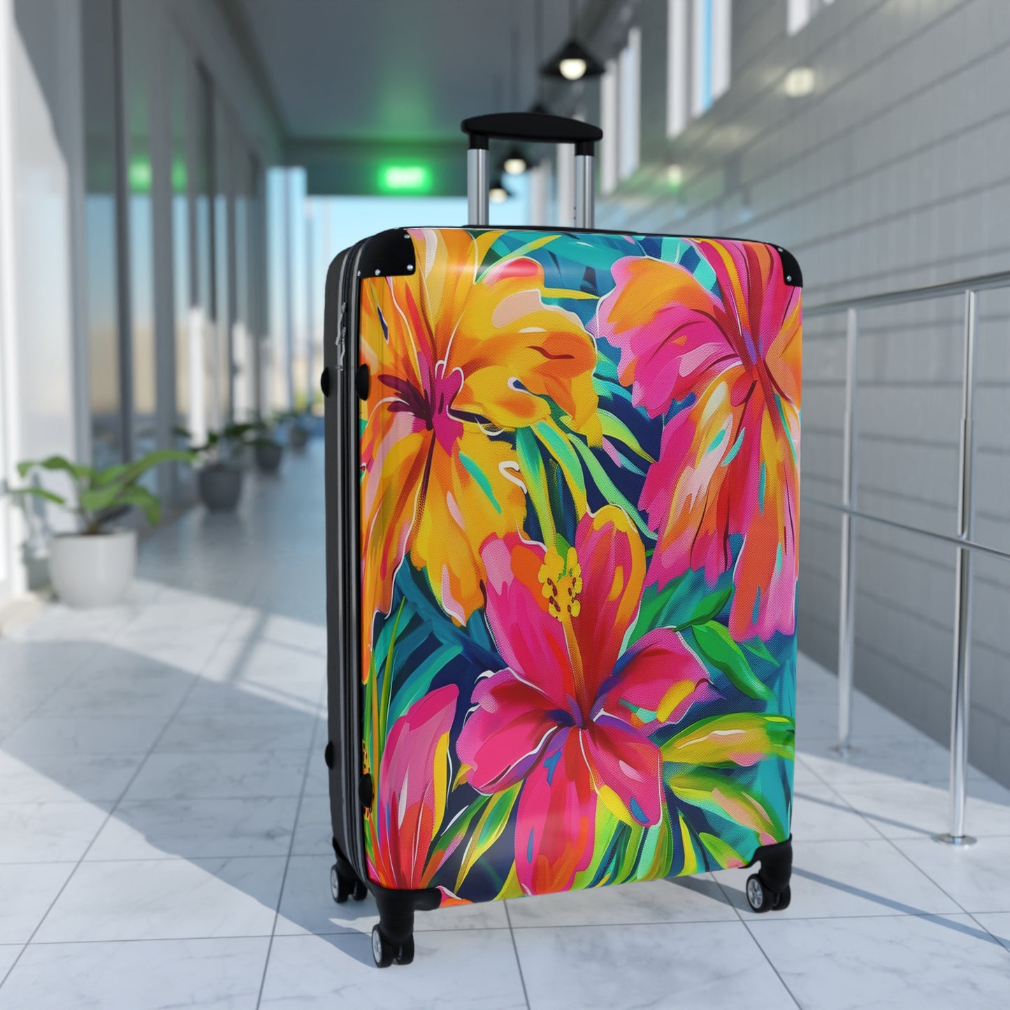 Tropical Floral Suitcase - Vibrant Carry-On Luggage, Travel Bag, Summer Vacation Gear, Stylish Baggage, Perfect Gift for Travelers - LOLA VEGAS ART