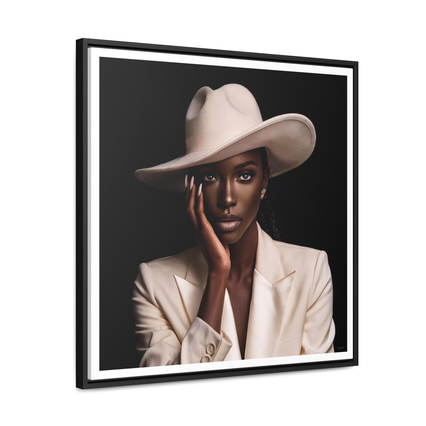 Canvas Wall Art - African Woman in White Hat Square Frame, Black Girl Magic Decor - LOLA VEGAS ART