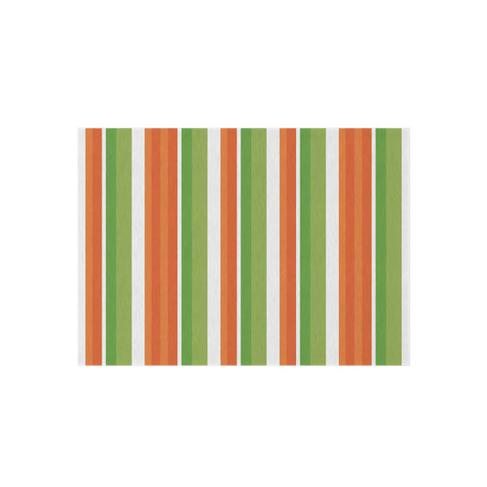 Green Orange White Stripe Outdoor/Indoor Rug | Patio Mat, Weather-Resistant