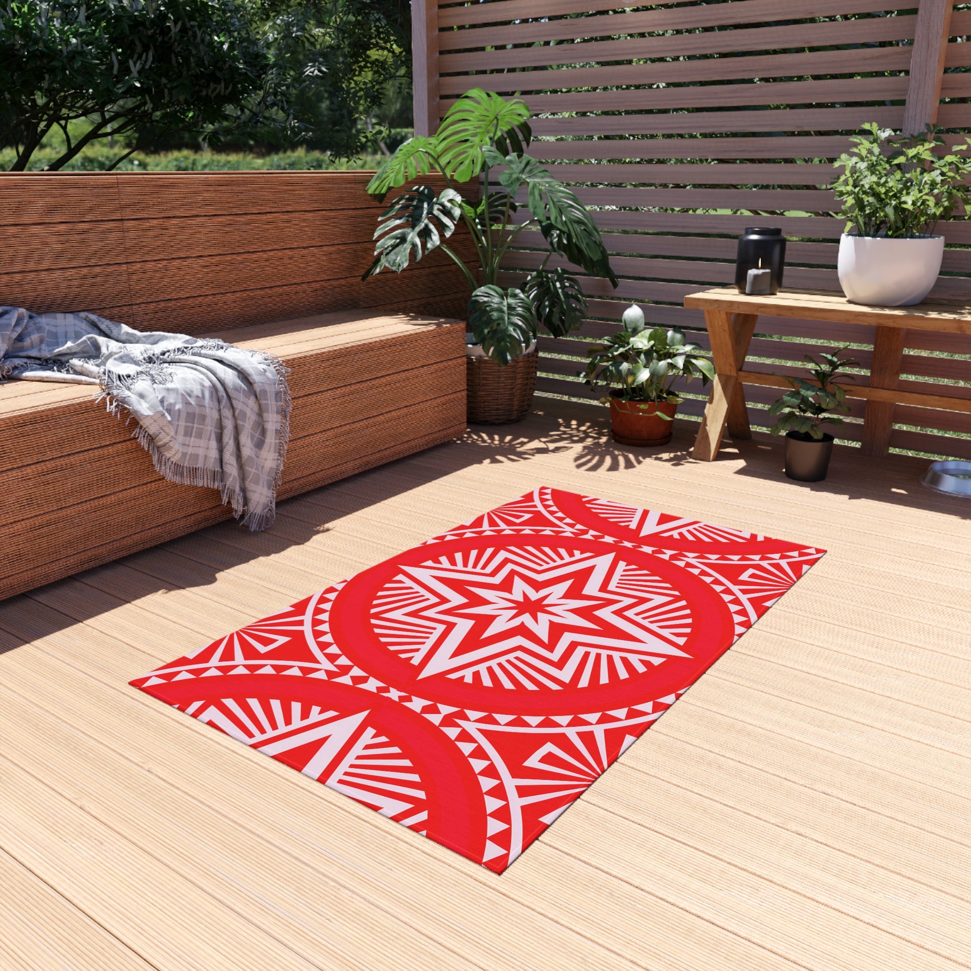 Vibrant Outdoor/Indoor Rug with Star Pattern, Patio Decor, Garden Accent, Boho Outdoor Living, Bright Summer Mat, Stylish Entrance Rug - LOLA VEGAS ART