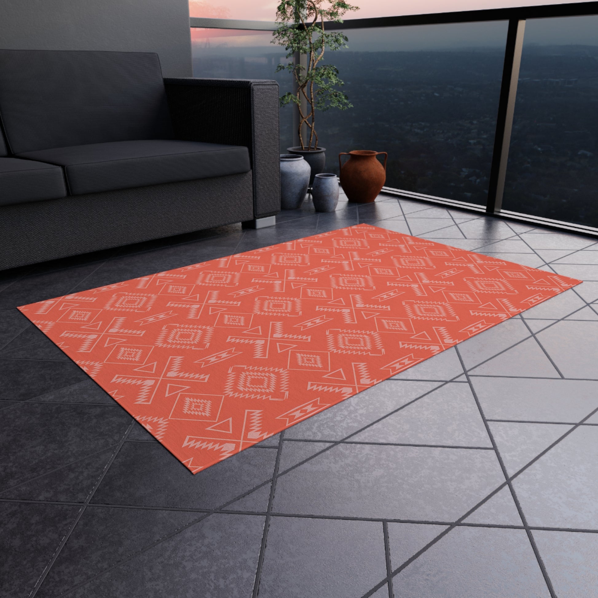 Orange Southwestern Stylish Outdoor Rug for Patios, Boho Home Decor, Functional Area Rug for Decks, Perfect for Parties and Gatherings - LOLA VEGAS ART
