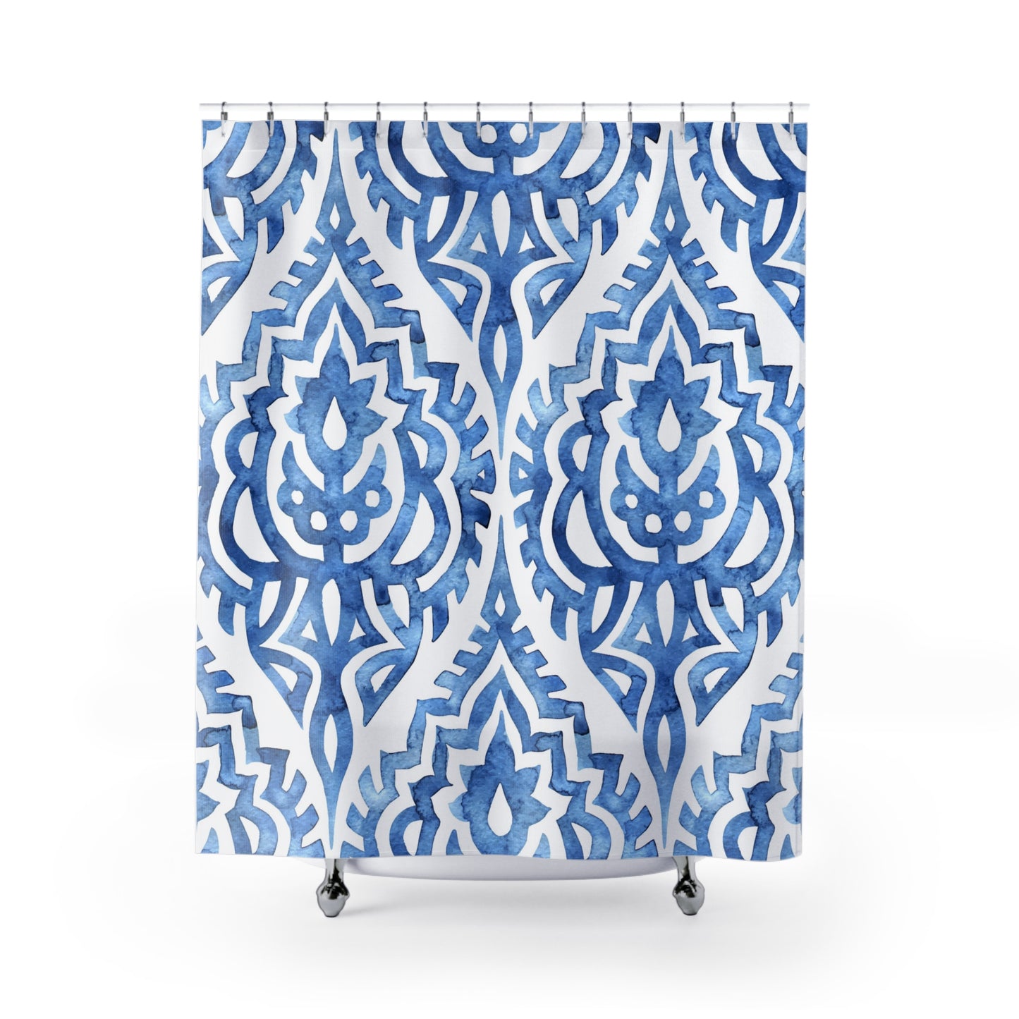 Elegant Blue Pattern Shower Curtains, Bathroom Decor, Home Spa Gift, Bohemian Style, Unique Bath Accessories - LOLA VEGAS ART