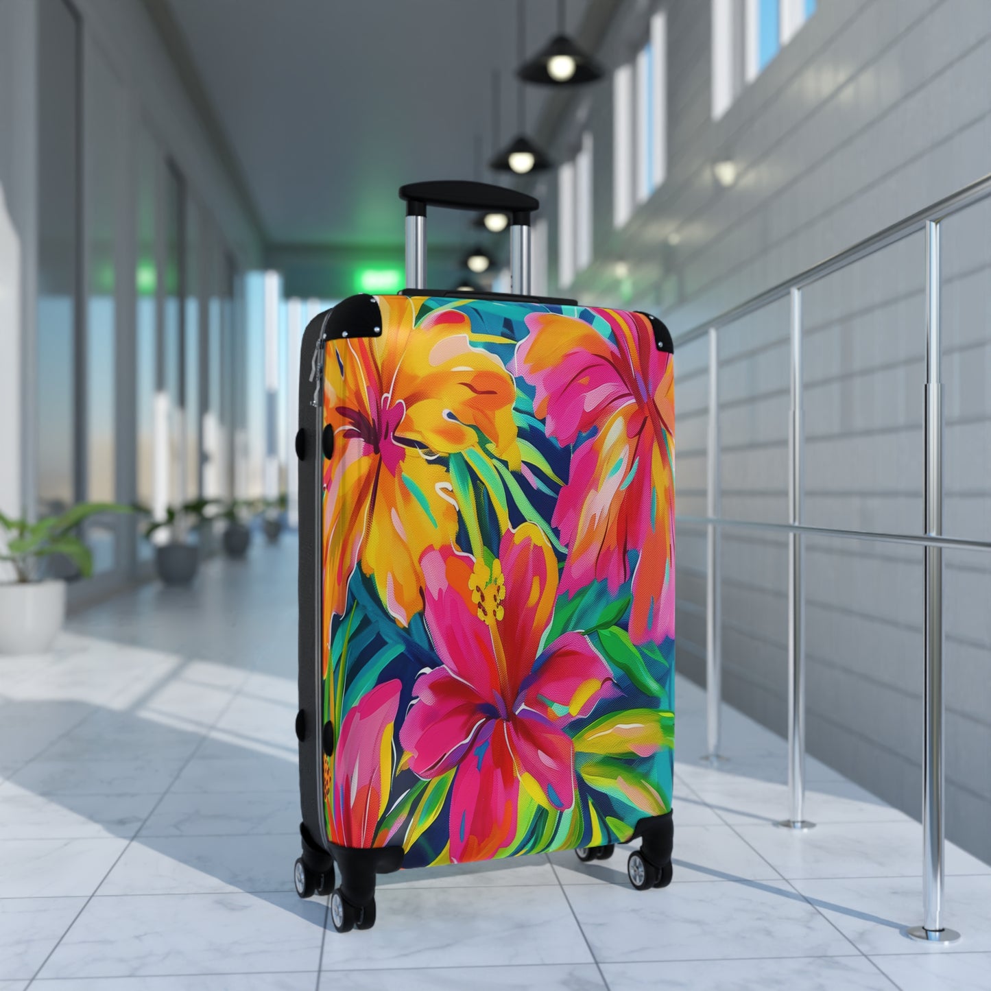 Tropical Floral Suitcase - Vibrant Carry-On Luggage, Travel Bag, Summer Vacation Gear, Stylish Baggage, Perfect Gift for Travelers - LOLA VEGAS ART