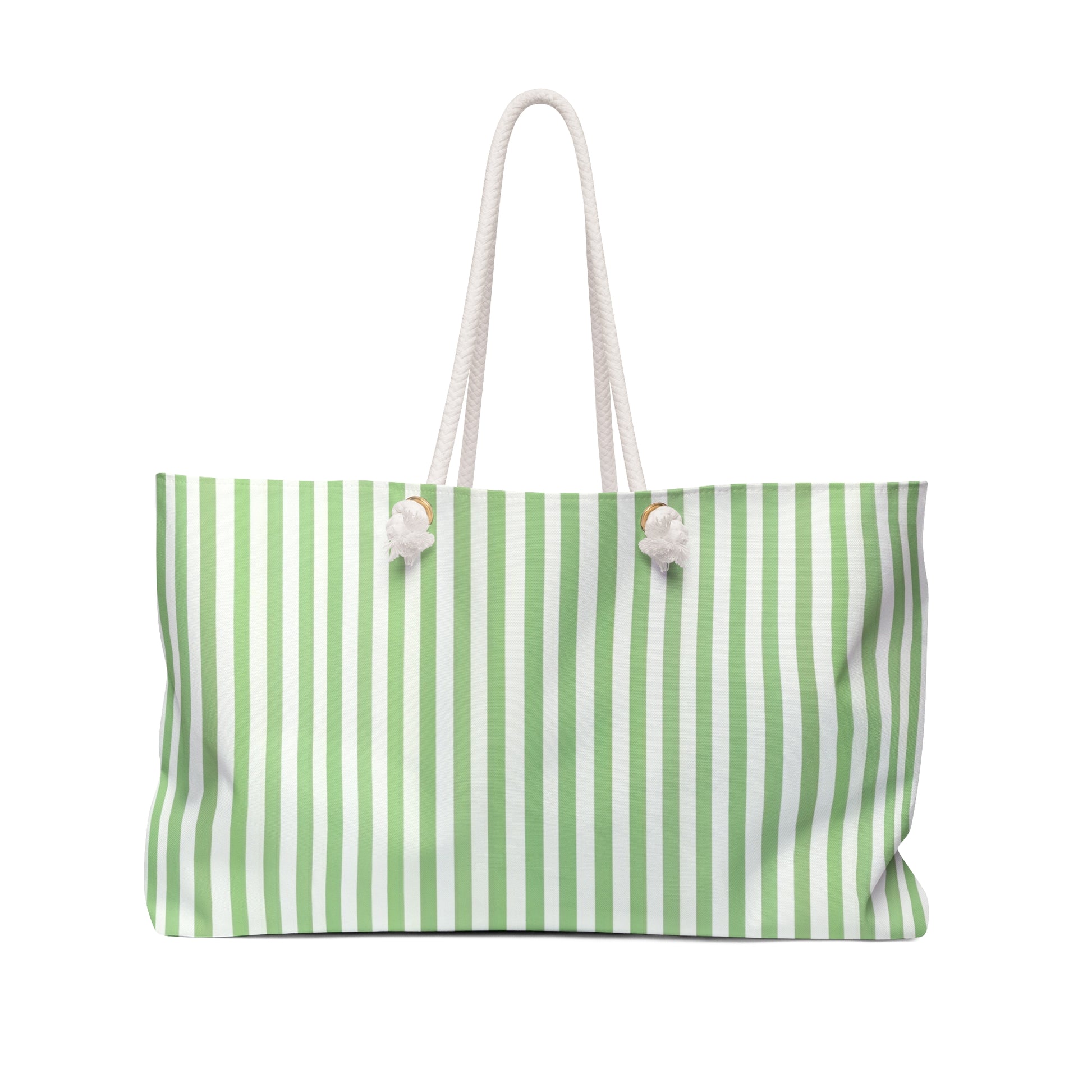 Striped Green and White Weekender Bag, Stylish Travel Tote, Beach Bag, Gym Bag, Eco-Friendly Weekender, Perfect for Getaways - LOLA VEGAS ART