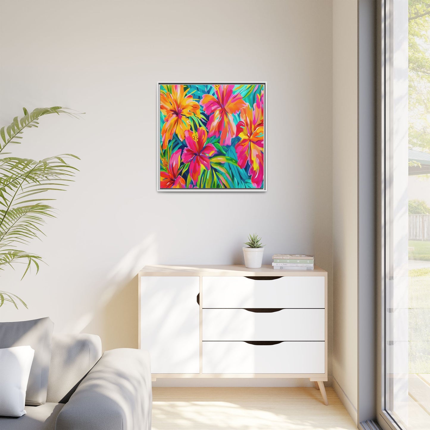 Vibrant Floral Canvas Art Print, Tropical Wall Decor, Colorful Framed Artwork, Gift for Nature Lovers, Home Decoration - LOLA VEGAS ART
