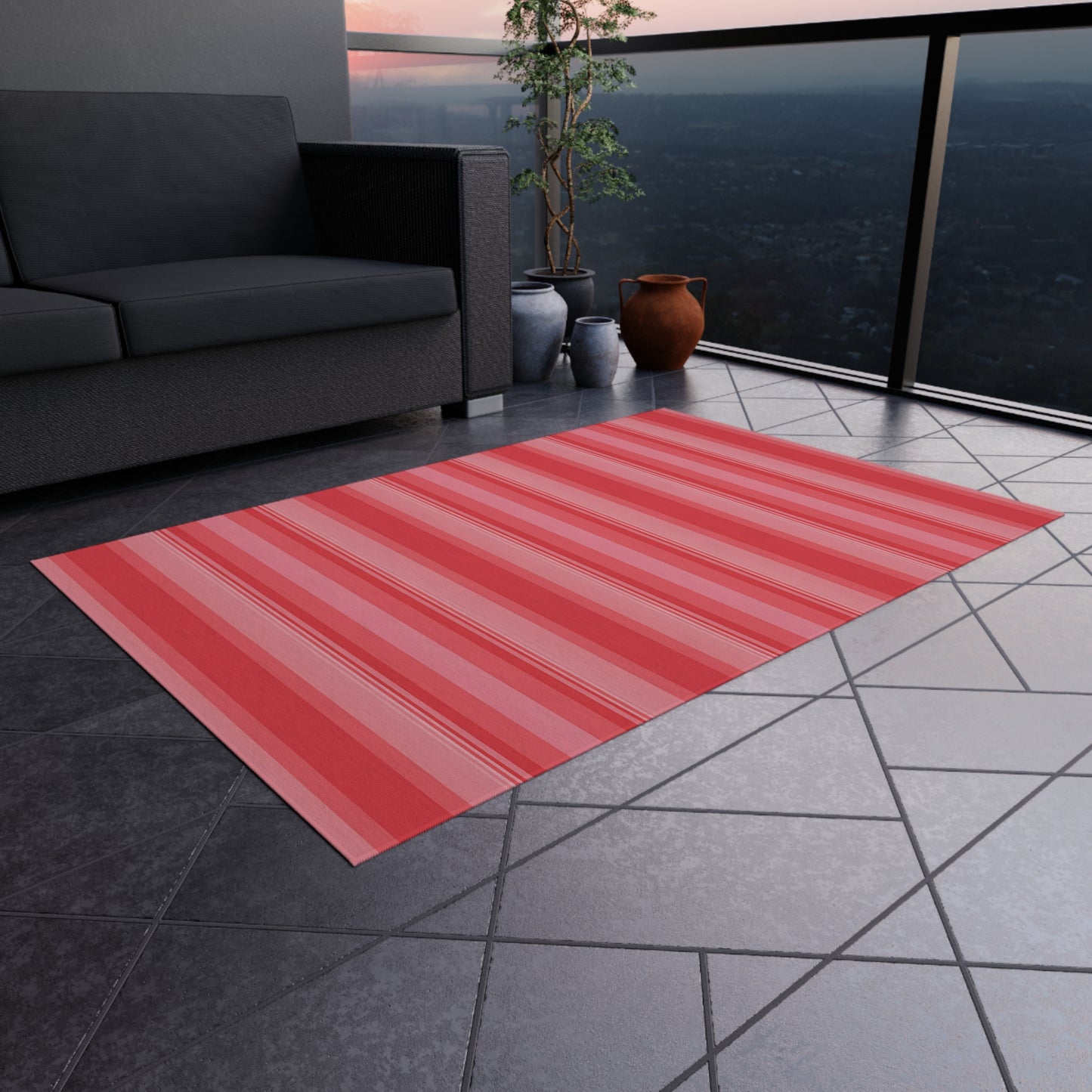 Coral Pink Stripe Pattern Outdoor/Indoor Rug | Patio Mat, Waterproof Porch Runner