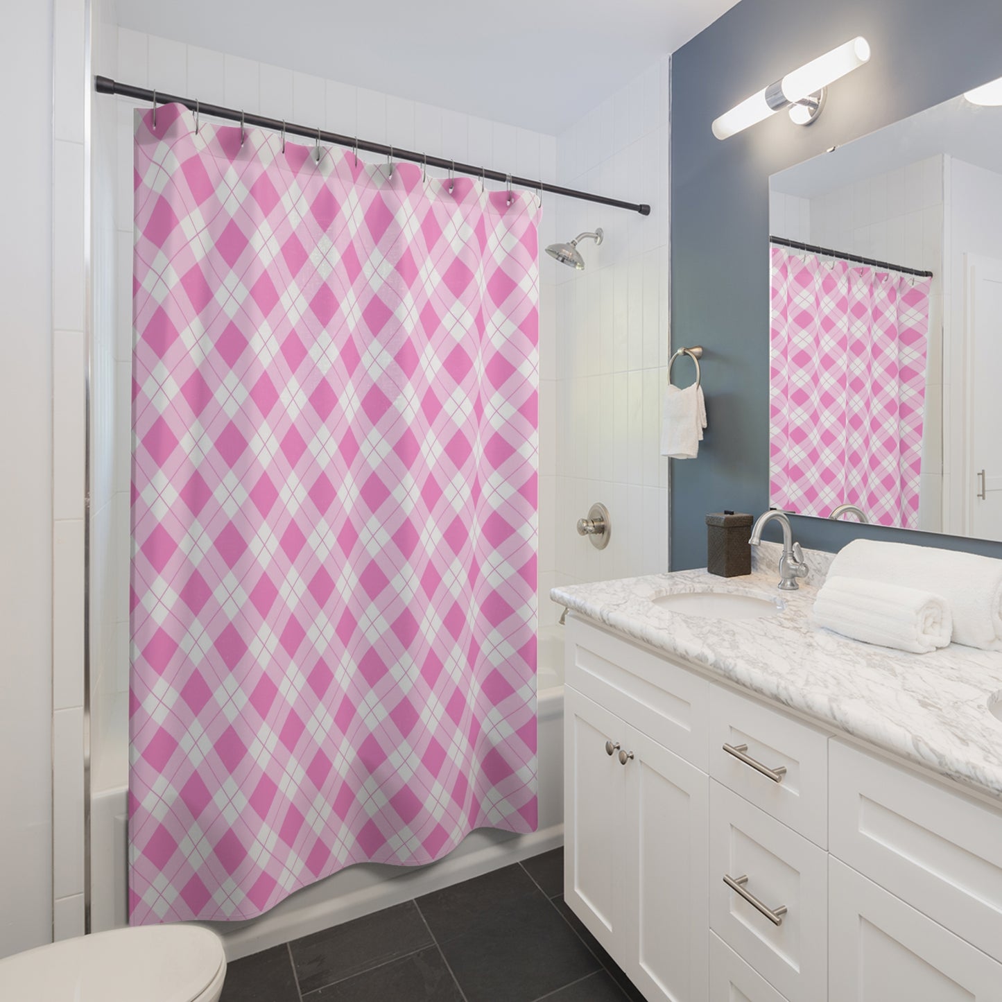 Chic Pink Plaid Shower Curtain - Trendy Bathroom Decor, Stylish Home Accessory, Gift for Housewarming, Brighten Your Bathroom