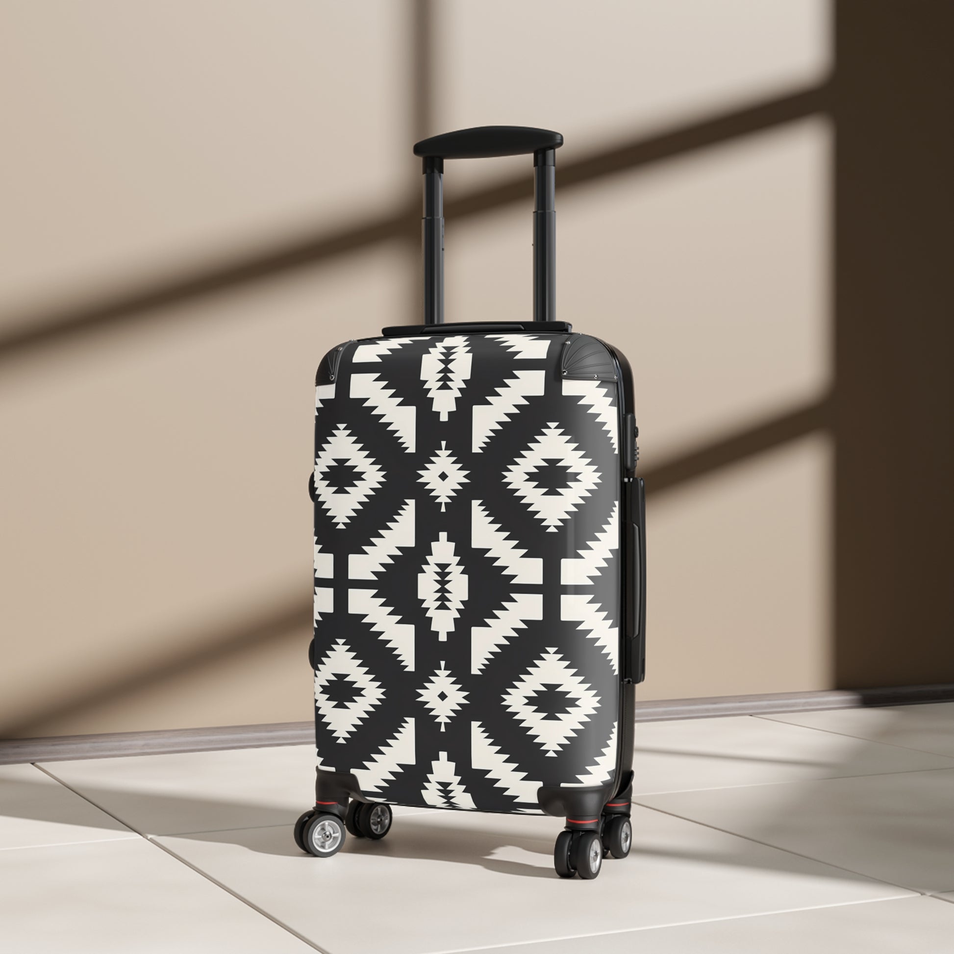Stylish Suitcase for Travel Enthusiasts, Trendy Luggage, Black White Geometric Pattern, Travel Gear, Perfect Gift for Travelers - LOLA VEGAS ART