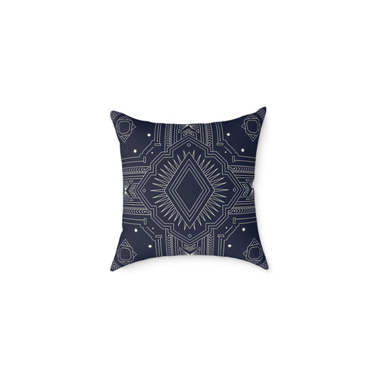 Navy Geometric Art Deco Mandala Square Pillow | Boho Decorative Throw Cushion
