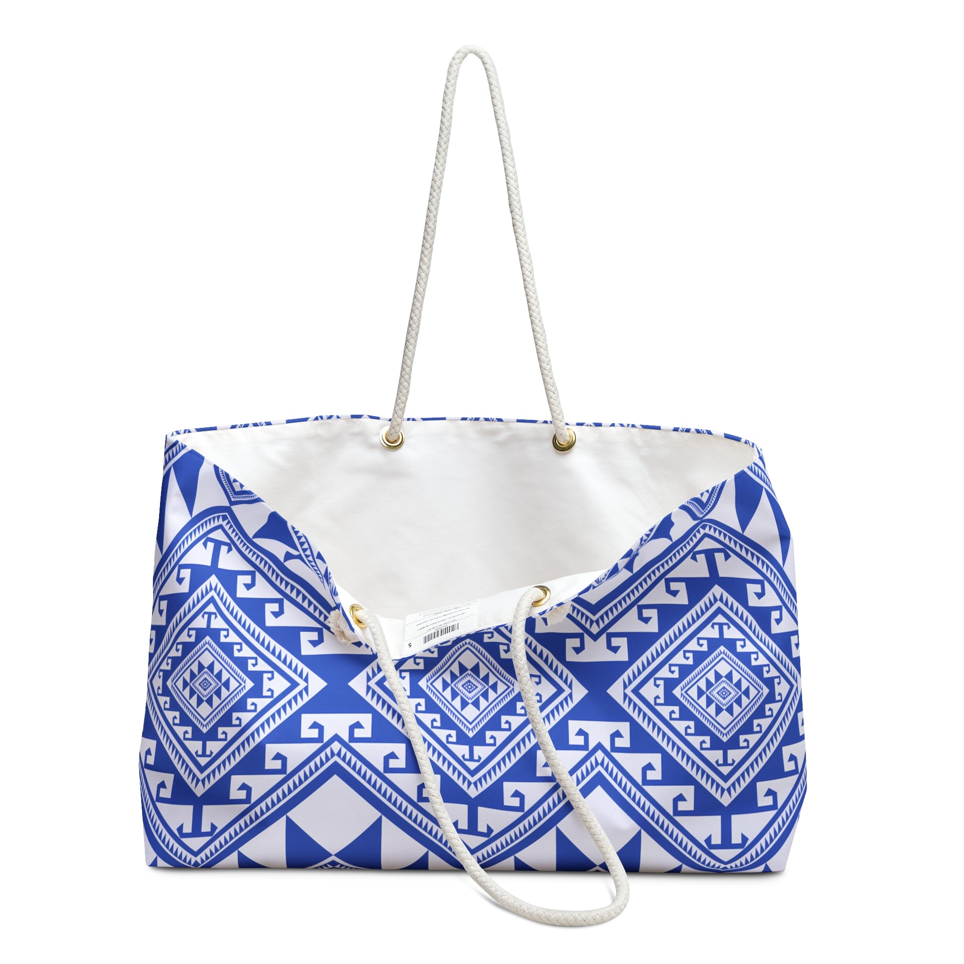 Stylish Weekender Bag with Blue Tribal Pattern, Perfect for Travel, Beach, Gym, Gifts, or Weekend Getaways, Unique Bag - LOLA VEGAS ART