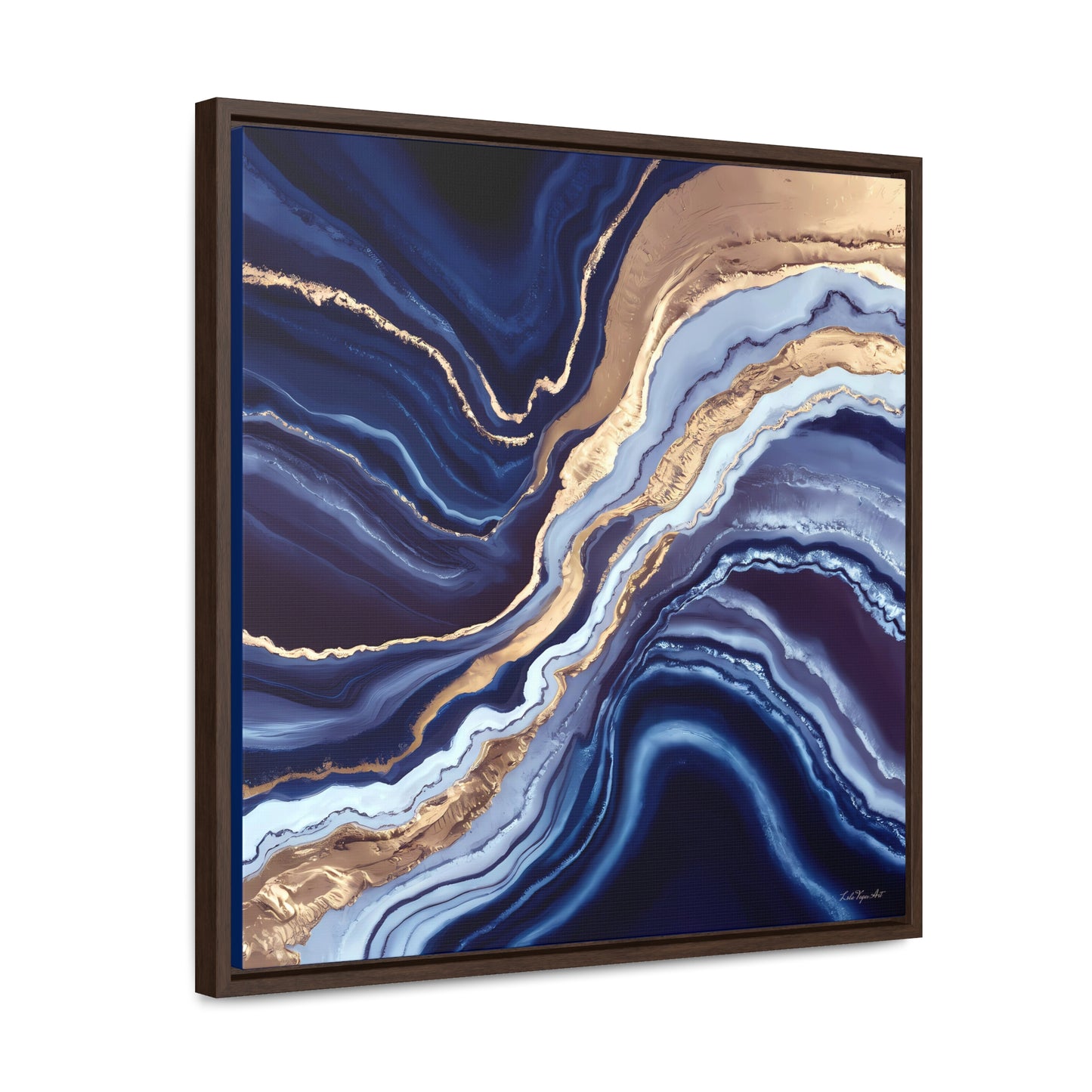 Geode Canvas Wall Art, Blue Gold White Square Frame, Decorative Gallery Wrap, Abstract Painting, Home Decor, Modern Artwork, Gift for Her - LOLA VEGAS ART