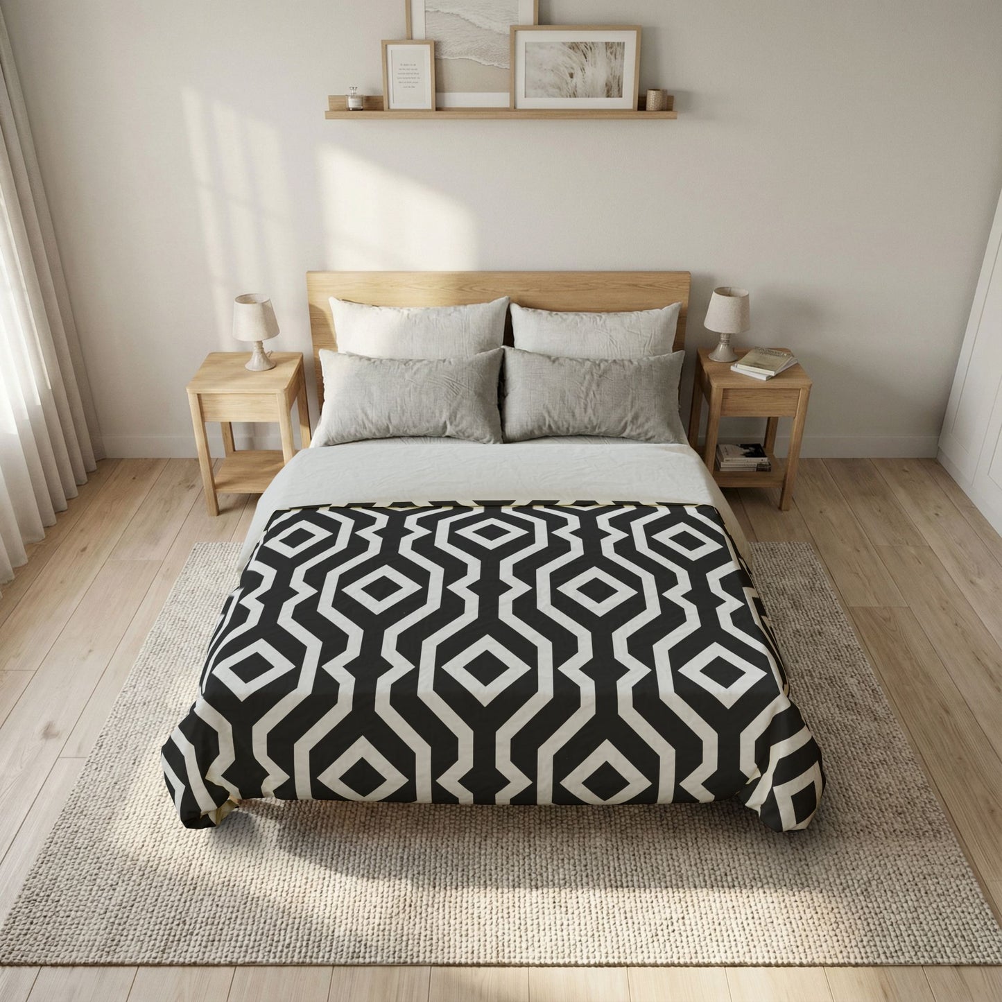 Geometric Hexagon Pattern Cotton Duvet Cover | Black White Modern Bedding