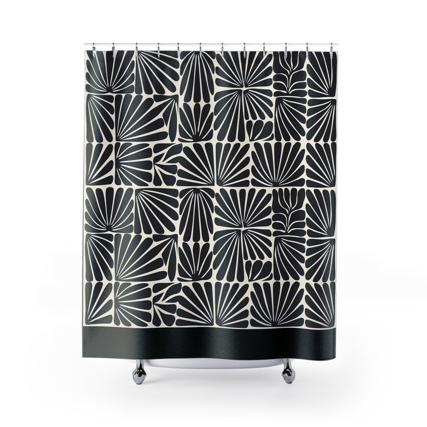 Matisse Style Floral Shower Curtain, Retro Artsy Bathroom Decor, Black and Off-White, Abstract Pattern, Modern Home Design, Unique Gift - LOLA VEGAS ART