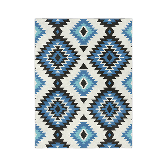 Geometric Blue Pattern Microfiber Blanket | Cozy Throw, Home Decor, Gift for Him/Her, Tribal Design, Indoor/Outdoor Use - LOLA VEGAS ART