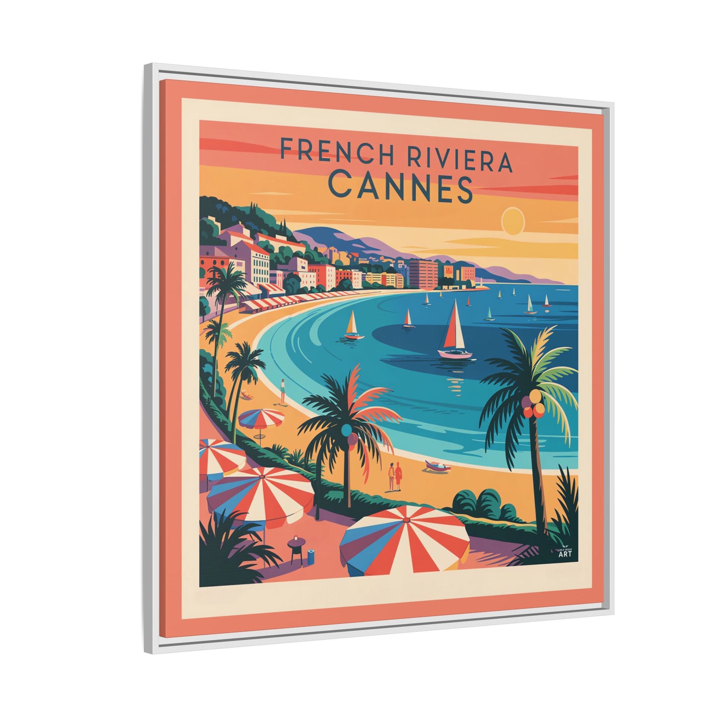 French Riviera Canvas Art Print, Vintage Wall Decor, Coastal Home Decor, Framed Art for Beach Lovers, Travel-inspired Gift