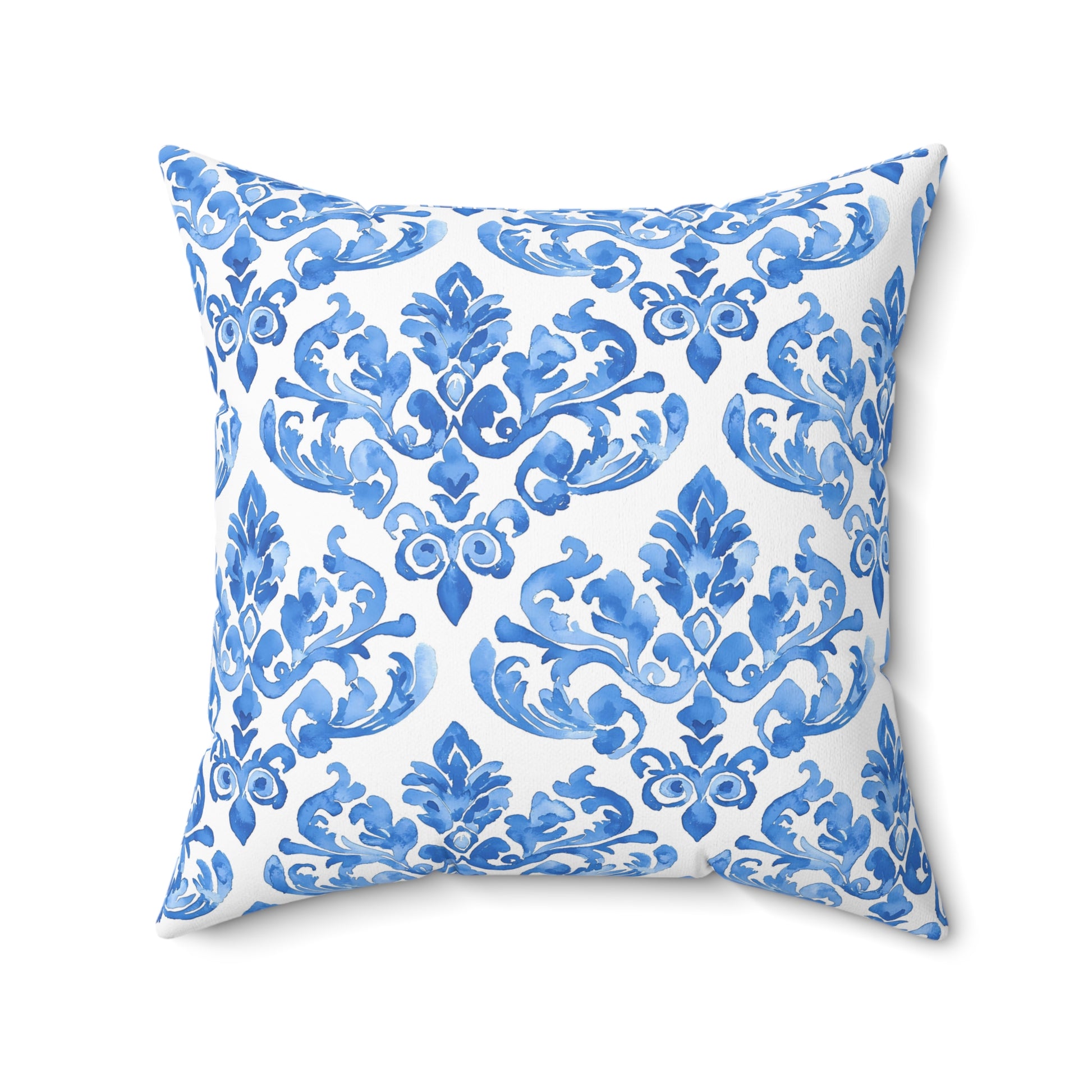 Blue Floral Damask Pillow - Cozy Home Decor, Decorative Couch Cushion, Luxurious Throw Pillow, Elegant Gift for Her, Living Room Accent - LOLA VEGAS ART
