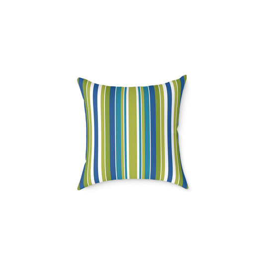 Blue Green White Vertical Stripe Square Pillow | Nautical Coastal Throw Cushion