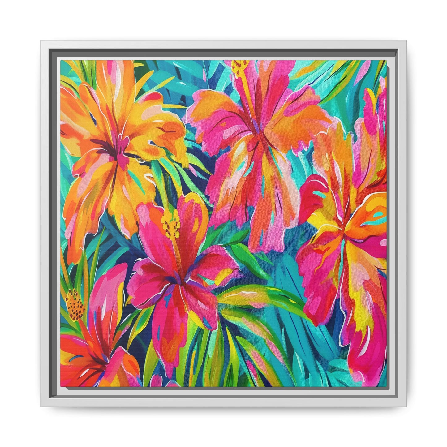 Vibrant Floral Canvas Art Print, Tropical Wall Decor, Colorful Framed Artwork, Gift for Nature Lovers, Home Decoration - LOLA VEGAS ART