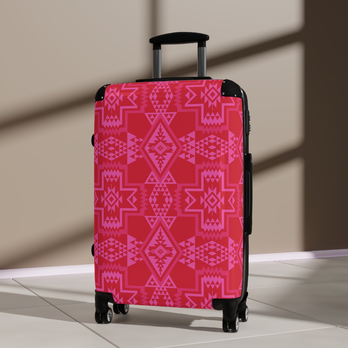 Red & Pink Aztec Geometric Pattern Suitcase | Travel Luggage Cover